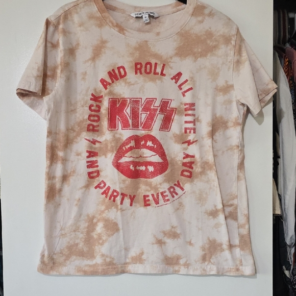 KISS Band Rock N Roll All Night Tan Red Graphic Tee Unisex Medium - Picture 2 of 6